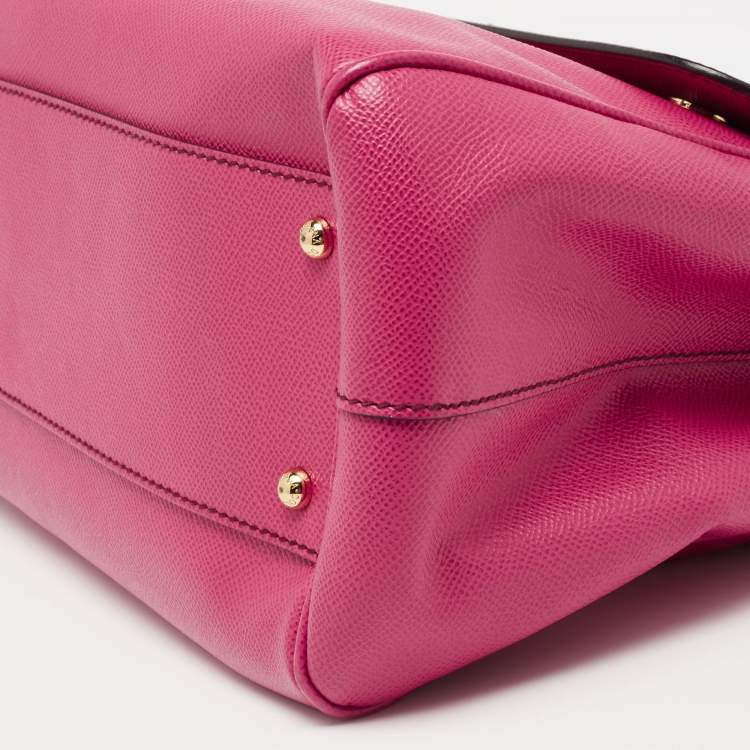 Pre Owned Dolce & Gabbana Pink Leather Large Miss Sicily Top Handle Bag