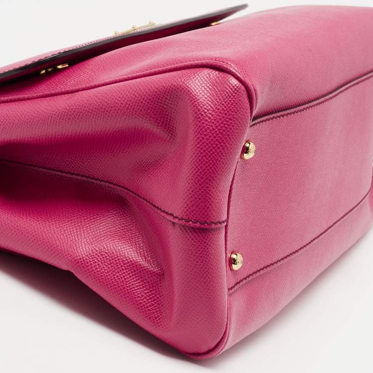 Pre Owned Dolce & Gabbana Pink Leather Large Miss Sicily Top Handle Bag