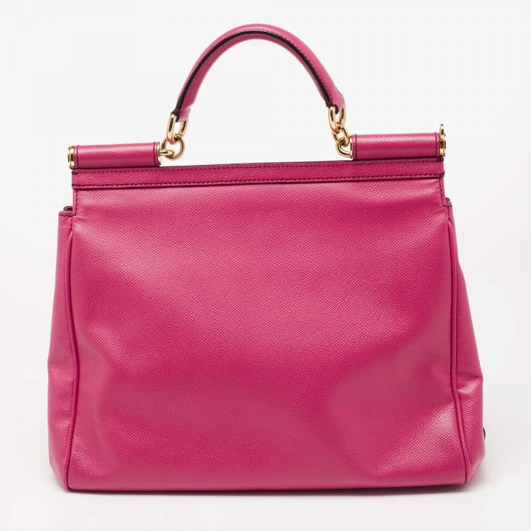 Pre Owned Dolce & Gabbana Pink Leather Large Miss Sicily Top Handle Bag