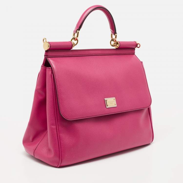 Pre Owned Dolce & Gabbana Pink Leather Large Miss Sicily Top Handle Bag