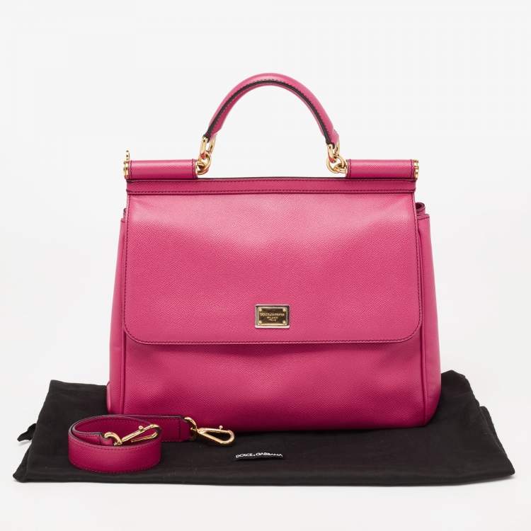 Pre Owned Dolce & Gabbana Pink Leather Large Miss Sicily Top Handle Bag