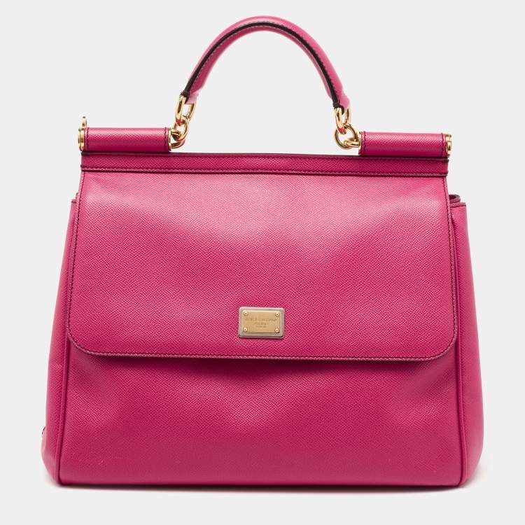 Pre Owned Dolce & Gabbana Pink Leather Large Miss Sicily Top Handle Bag