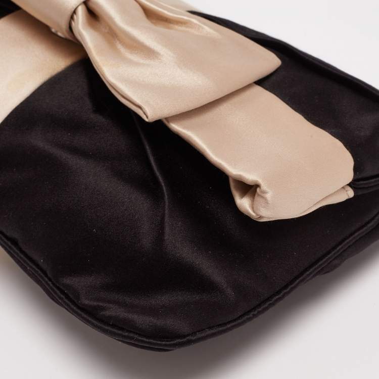 مملوكة مسبقًا Dolce and Gabbana Black/Beige Satin Bow Chain Clutch