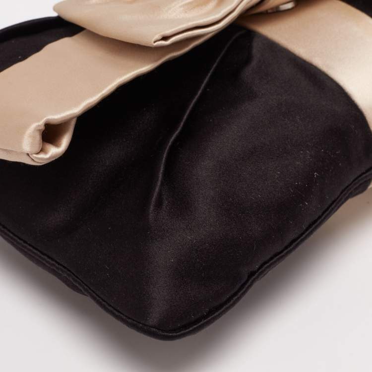 مملوكة مسبقًا Dolce and Gabbana Black/Beige Satin Bow Chain Clutch