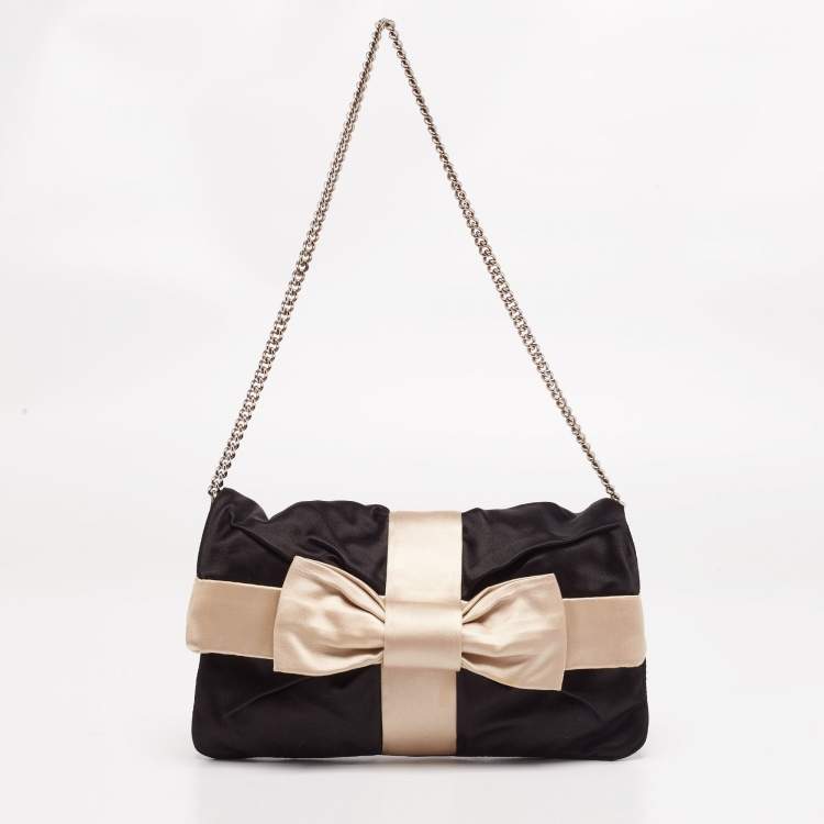 مملوكة مسبقًا Dolce and Gabbana Black/Beige Satin Bow Chain Clutch