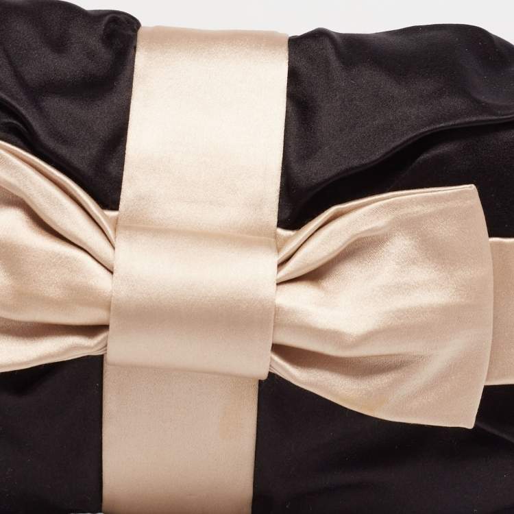 مملوكة مسبقًا Dolce and Gabbana Black/Beige Satin Bow Chain Clutch
