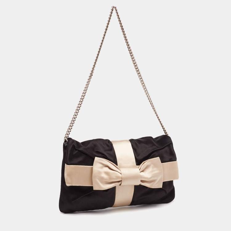 مملوكة مسبقًا Dolce and Gabbana Black/Beige Satin Bow Chain Clutch