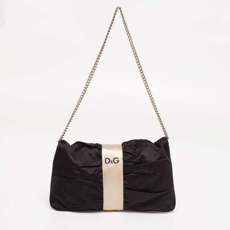 مملوكة مسبقًا Dolce and Gabbana Black/Beige Satin Bow Chain Clutch
