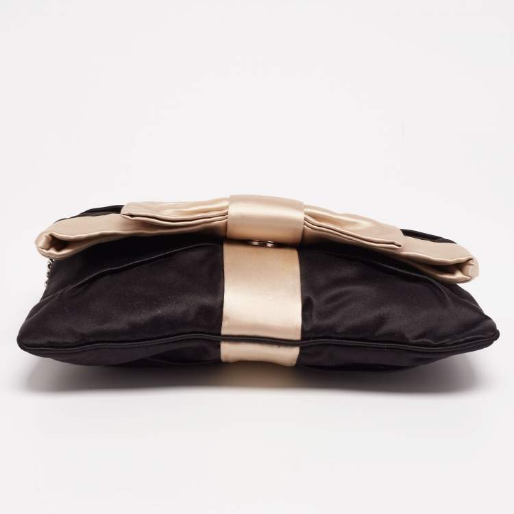مملوكة مسبقًا Dolce and Gabbana Black/Beige Satin Bow Chain Clutch