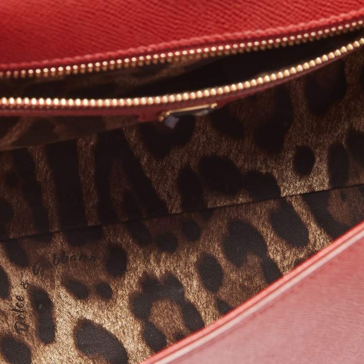 Pre Owned Dolce & Gabbana Red Leather Large Miss Sicily Top Handle Bag