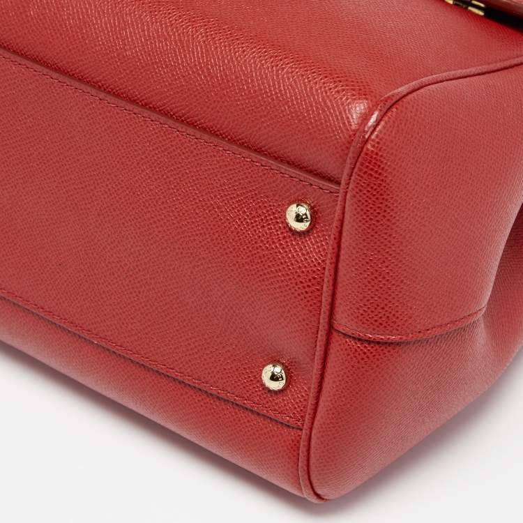 Pre Owned Dolce & Gabbana Red Leather Large Miss Sicily Top Handle Bag