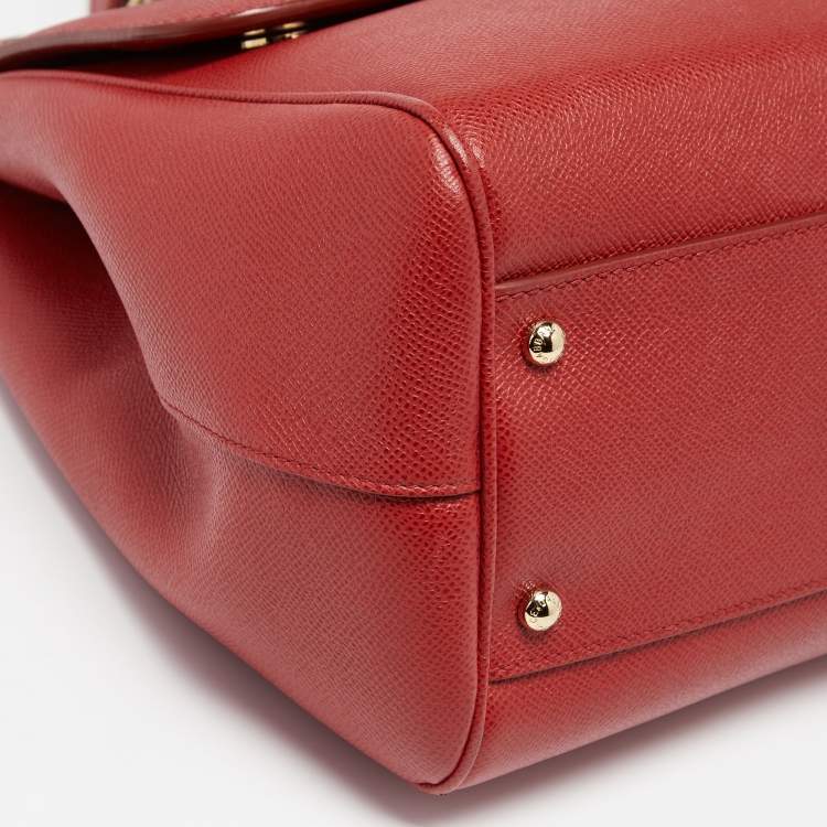 Pre Owned Dolce & Gabbana Red Leather Large Miss Sicily Top Handle Bag