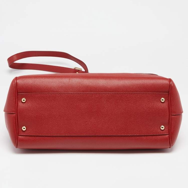 Pre Owned Dolce & Gabbana Red Leather Large Miss Sicily Top Handle Bag