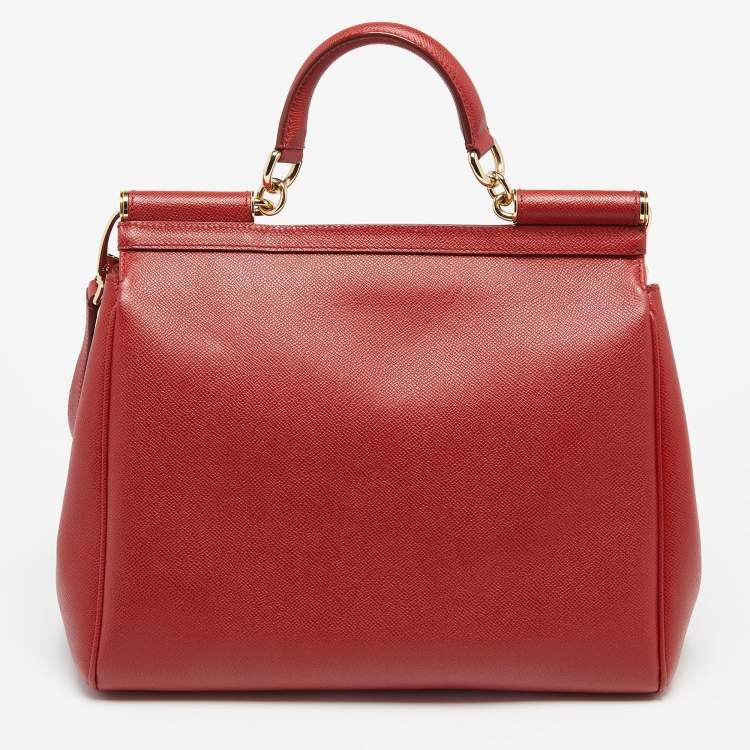Pre Owned Dolce & Gabbana Red Leather Large Miss Sicily Top Handle Bag