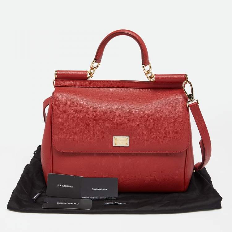Pre Owned Dolce & Gabbana Red Leather Large Miss Sicily Top Handle Bag