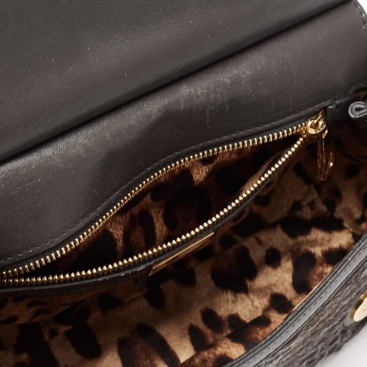Pre Owned Dolce & Gabbana Eel Leather and Chinchilla Fur Medium Miss Sicily Top Handle Bag