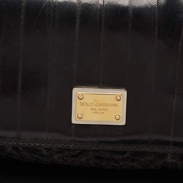 Pre Owned Dolce & Gabbana Eel Leather and Chinchilla Fur Medium Miss Sicily Top Handle Bag