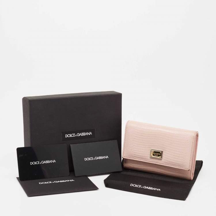 Pre Owned Dolce & Gabbana Pink Lizard Embossed Leather Trifold Wallet