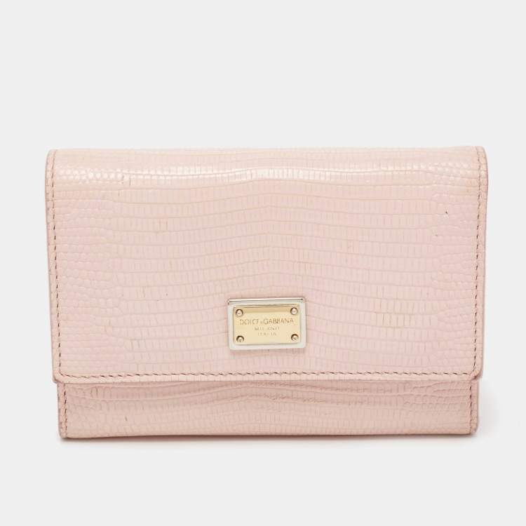 Pre Owned Dolce & Gabbana Pink Lizard Embossed Leather Trifold Wallet
