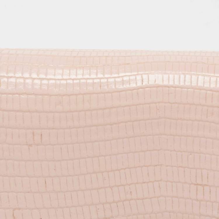 Pre Owned Dolce & Gabbana Pink Lizard Embossed Leather Trifold Wallet