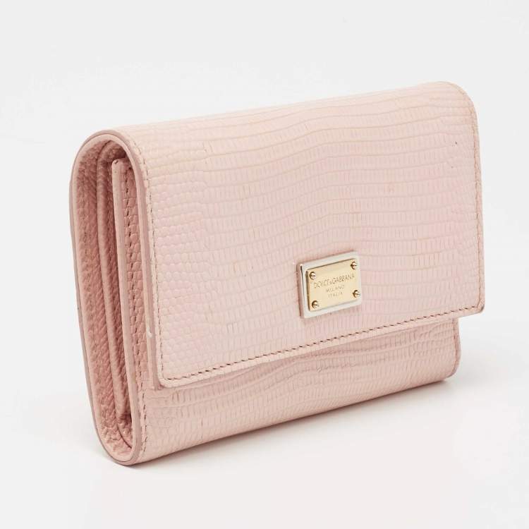 Pre Owned Dolce & Gabbana Pink Lizard Embossed Leather Trifold Wallet