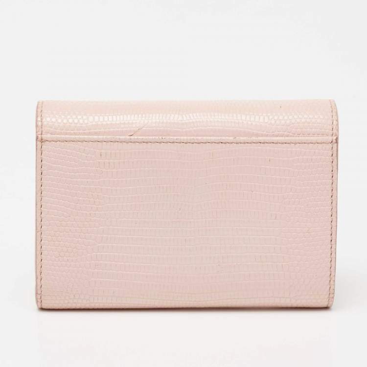 Pre Owned Dolce & Gabbana Pink Lizard Embossed Leather Trifold Wallet