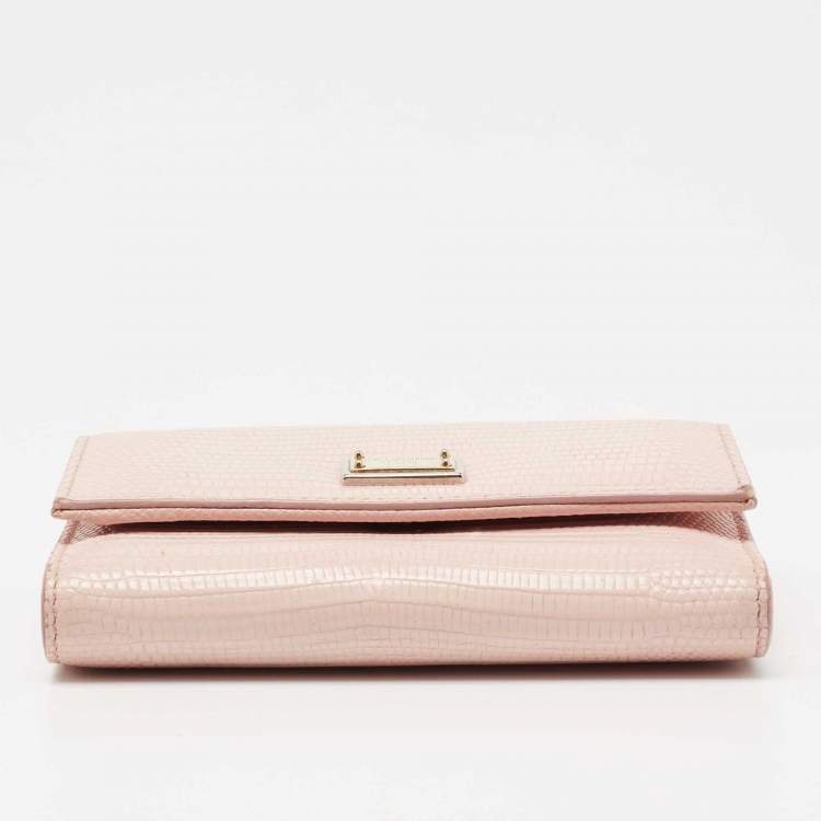 Pre Owned Dolce & Gabbana Pink Lizard Embossed Leather Trifold Wallet