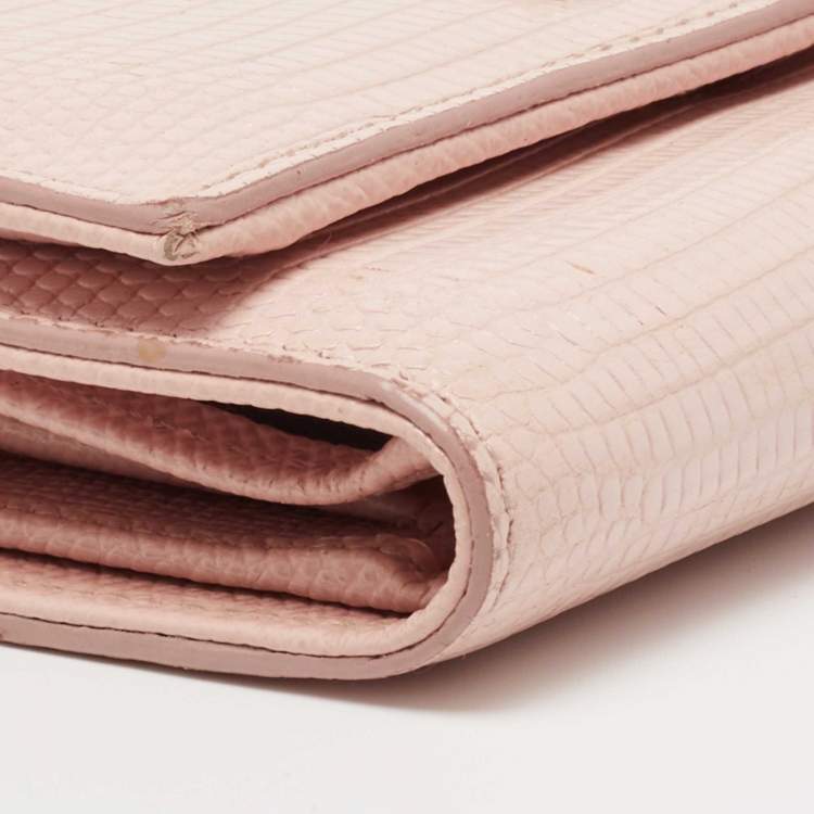 Pre Owned Dolce & Gabbana Pink Lizard Embossed Leather Trifold Wallet