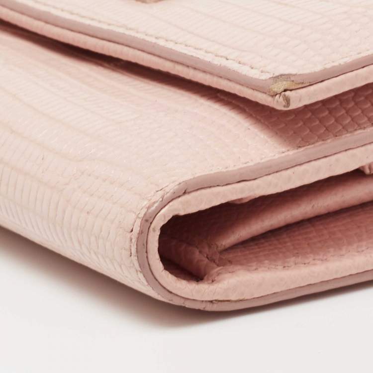 Pre Owned Dolce & Gabbana Pink Lizard Embossed Leather Trifold Wallet