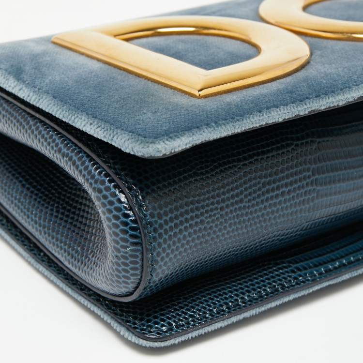 مملوكة مسبق�ًا Dolce & Gabbana Blue Velvet and Lizard Embossed Leather DG Girls Shoulder Bag