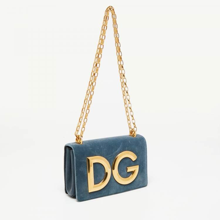 مملوكة مسبقًا Dolce & Gabbana Blue Velvet and Lizard Embossed Leather DG Girls Shoulder Bag