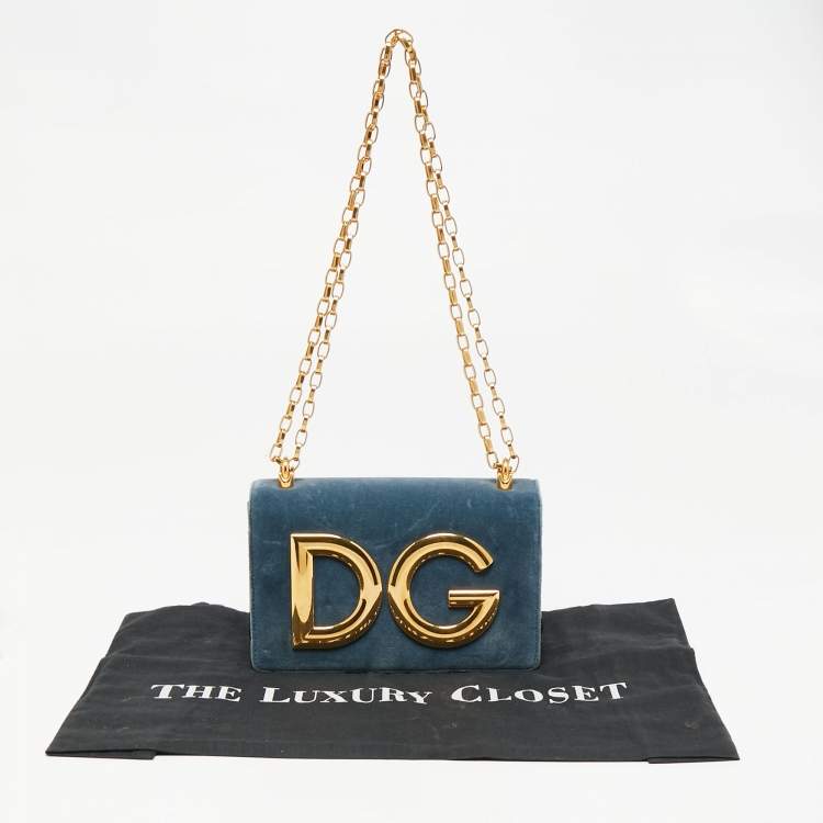 مملوكة مسبقًا Dolce & Gabbana Blue Velvet and Lizard Embossed Leather DG Girls Shoulder Bag
