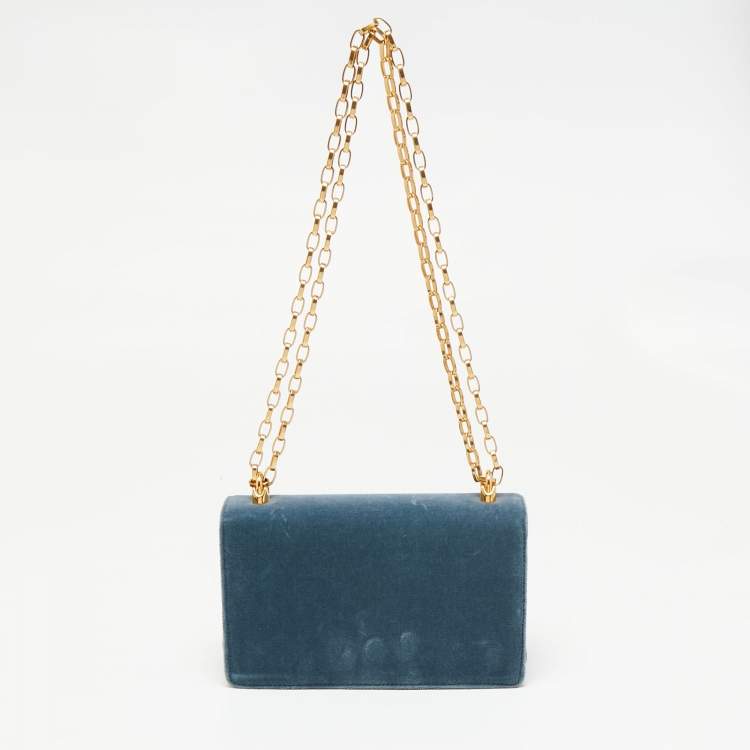 مملوكة مسبقًا Dolce & Gabbana Blue Velvet and Lizard Embossed Leather DG Girls Shoulder Bag
