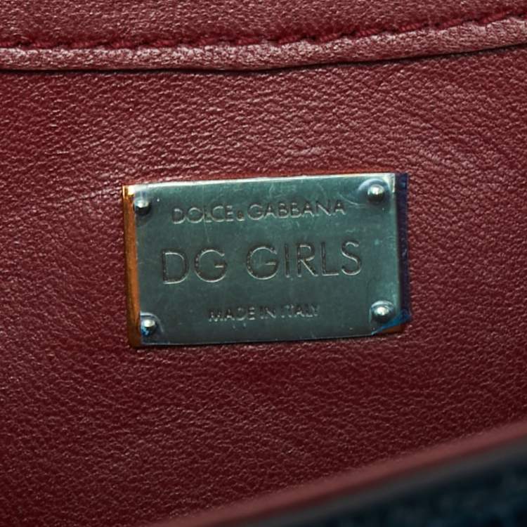 مملوكة مسبقًا Dolce & Gabbana Blue Velvet and Lizard Embossed Leather DG Girls Shoulder Bag