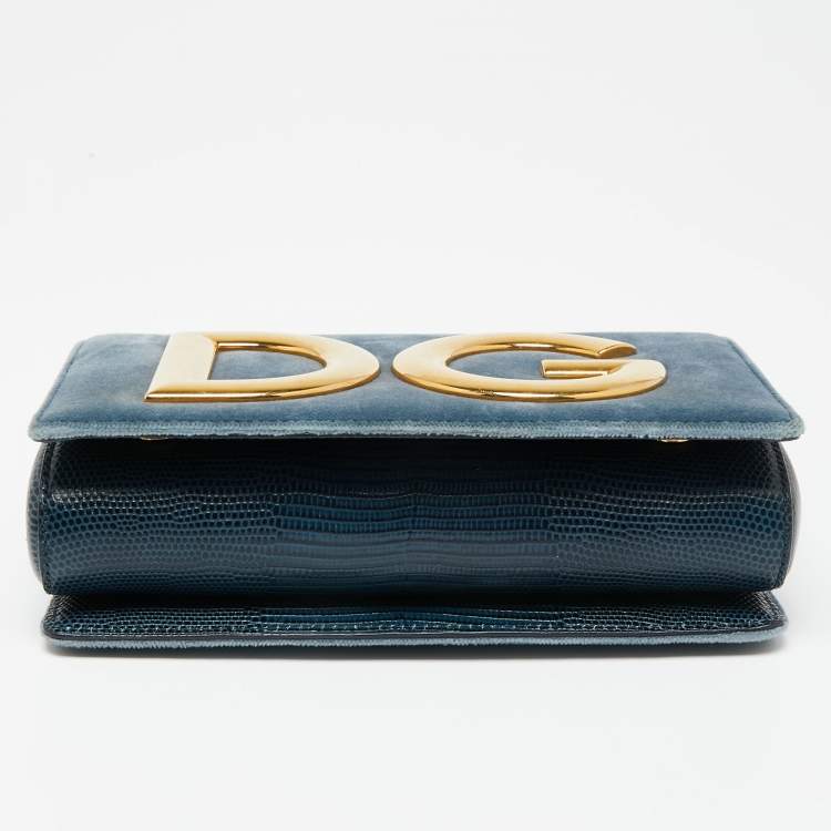 مملوكة مسبقًا Dolce & Gabbana Blue Velvet and Lizard Embossed Leather DG Girls Shoulder Bag