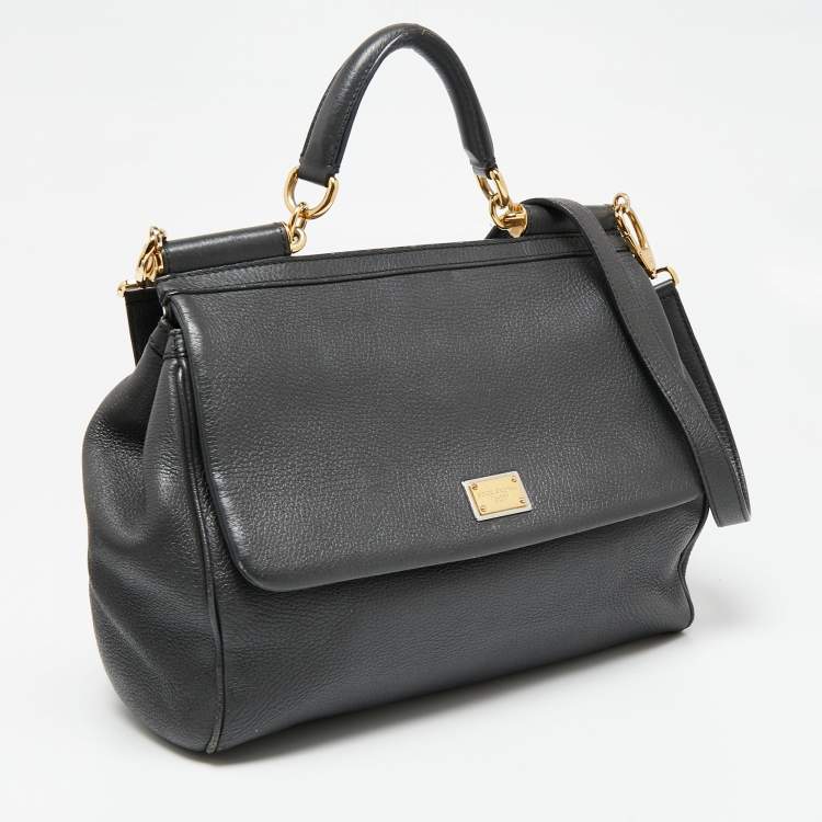 مملوكة مسبقًا Dolce & Gabbana Grey Leather Large Miss Sicily Top Handle Bag