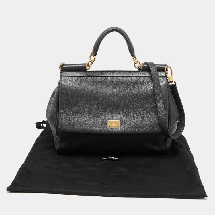 مملوكة مسبقًا Dolce & Gabbana Grey Leather Large Miss Sicily Top Handle Bag