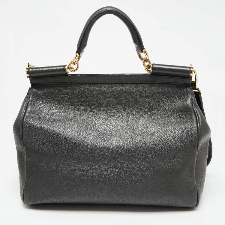 مملوكة مسبقًا Dolce & Gabbana Grey Leather Large Miss Sicily Top Handle Bag