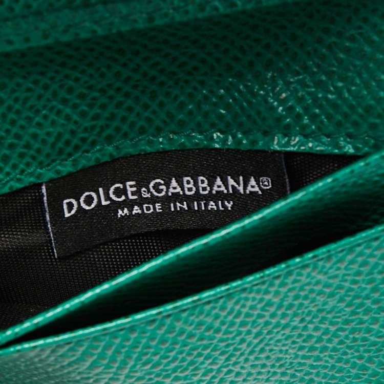 Pre Owned Dolce & Gabbana Green Leather Logo Trifold Compact Wallet