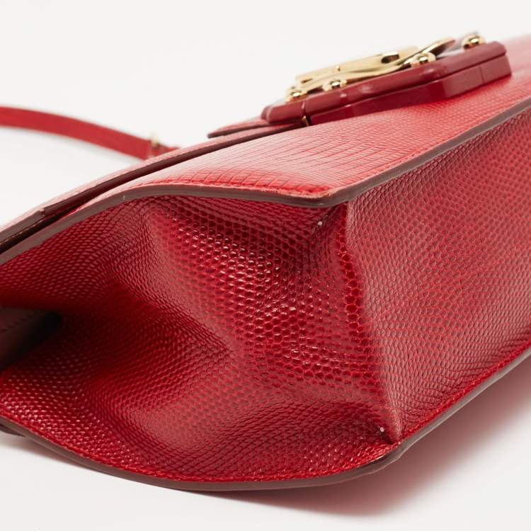 مملوكة مسبقًا Dolce & Gabbana Red Lizard Embossed Leather Lucia Shoulder Bag
