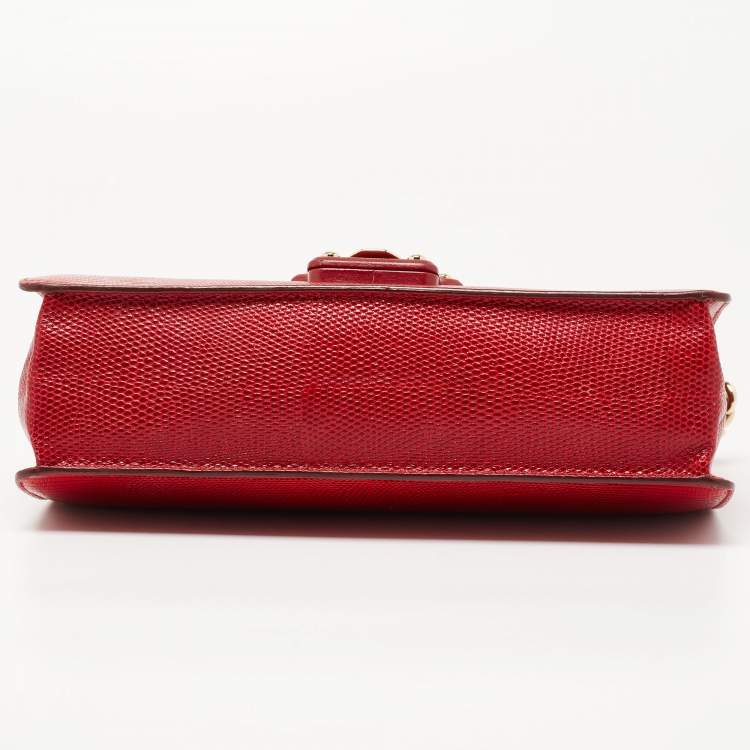 مملوكة مسبقًا Dolce & Gabbana Red Lizard Embossed Leather Lucia Shoulder Bag