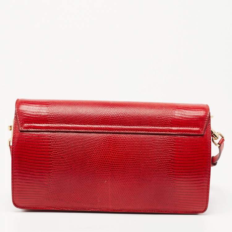 مملوكة مسبقًا Dolce & Gabbana Red Lizard Embossed Leather Lucia Shoulder Bag