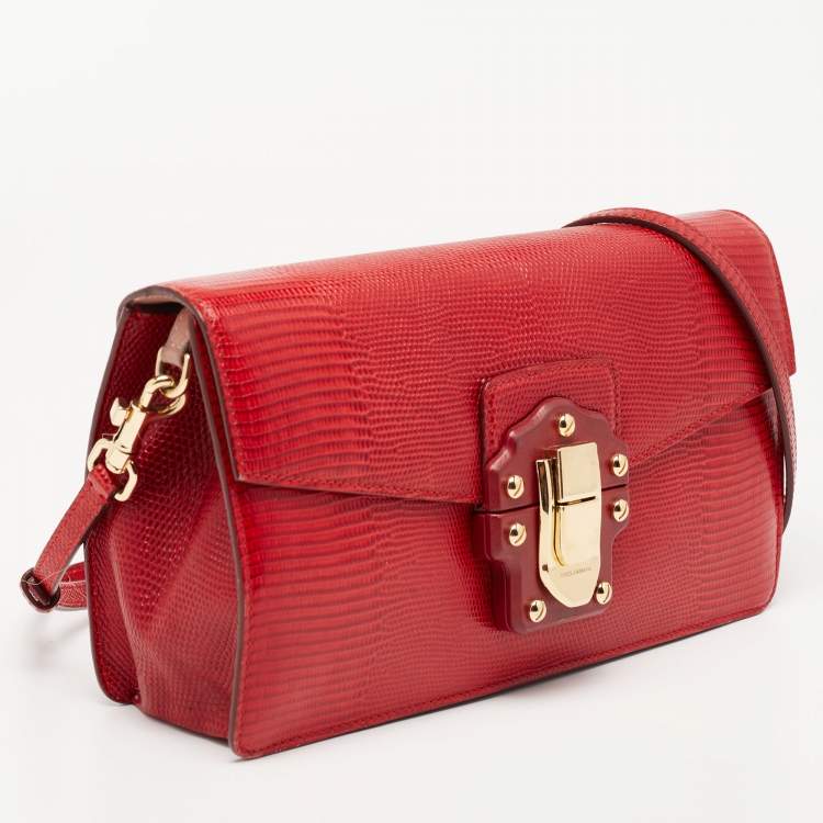 مملوكة مسبقًا Dolce & Gabbana Red Lizard Embossed Leather Lucia Shoulder Bag