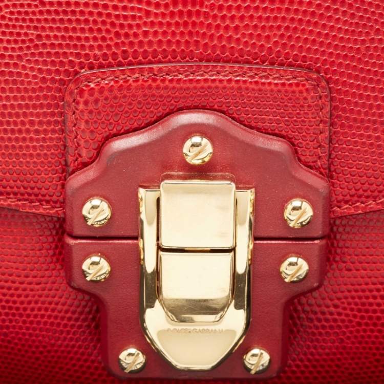 مملوكة مسبقًا Dolce & Gabbana Red Lizard Embossed Leather Lucia Shoulder Bag