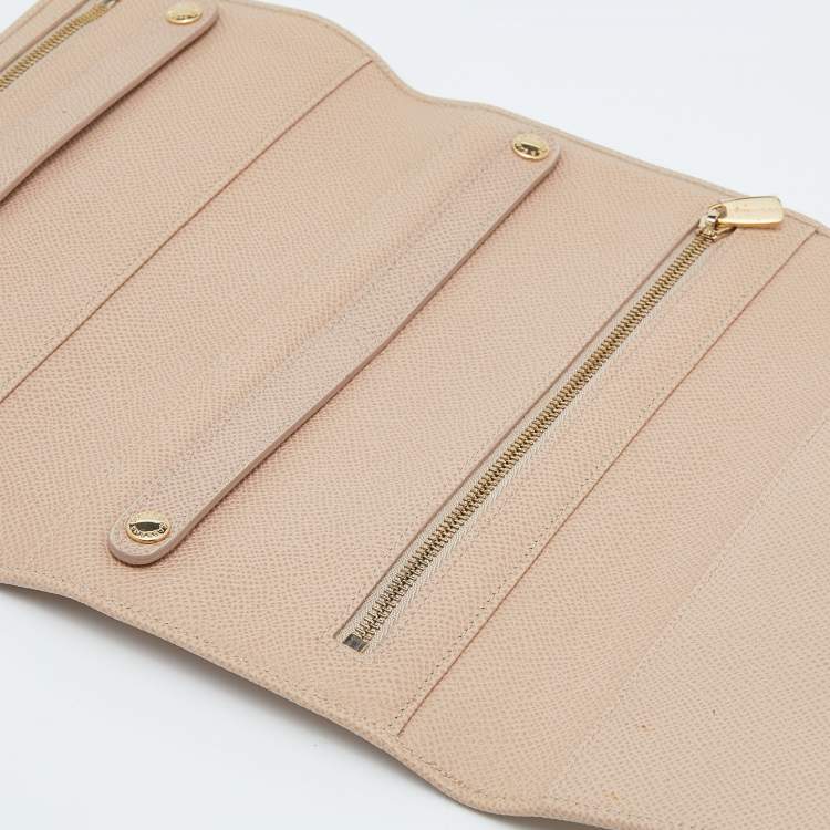 Pre Owned Dolce & Gabbana Beige Leather Long Trifold Wallet