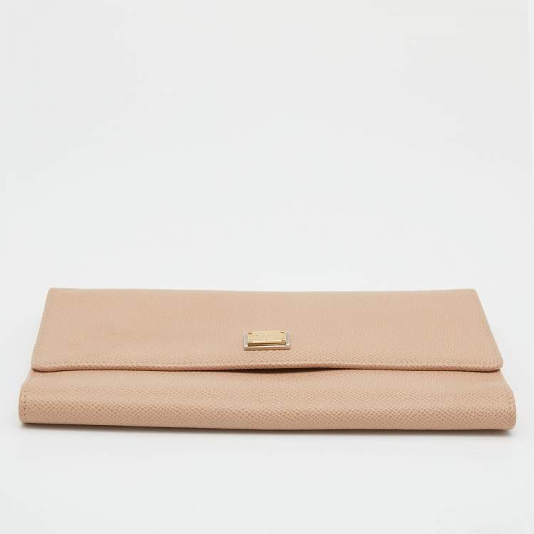Pre Owned Dolce & Gabbana Beige Leather Long Trifold Wallet