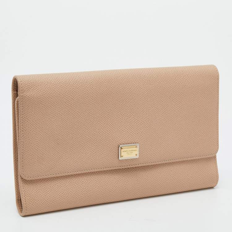 Pre Owned Dolce & Gabbana Beige Leather Long Trifold Wallet