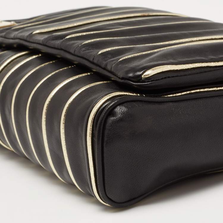 Pre Owned Dolce & Gabbana Black/Gold Stripe Leather Miss Charleston Shoulder Bag