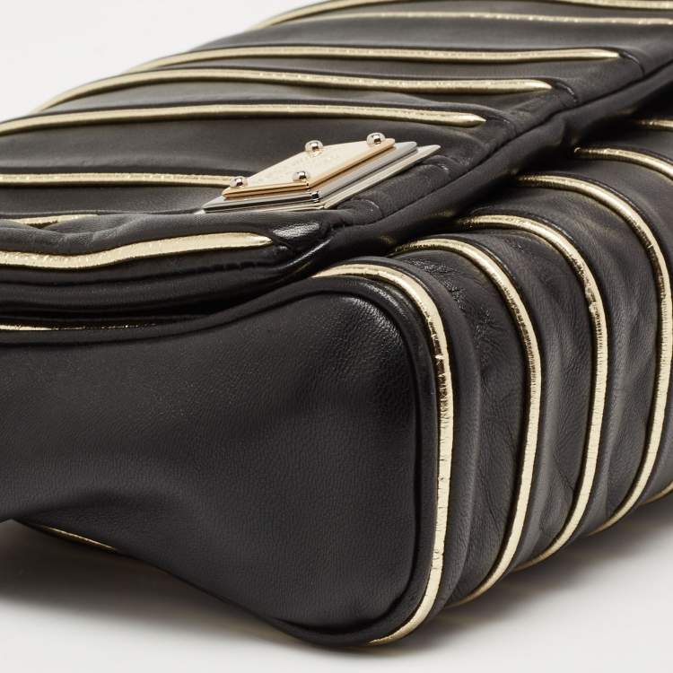 Pre Owned Dolce & Gabbana Black/Gold Stripe Leather Miss Charleston Shoulder Bag