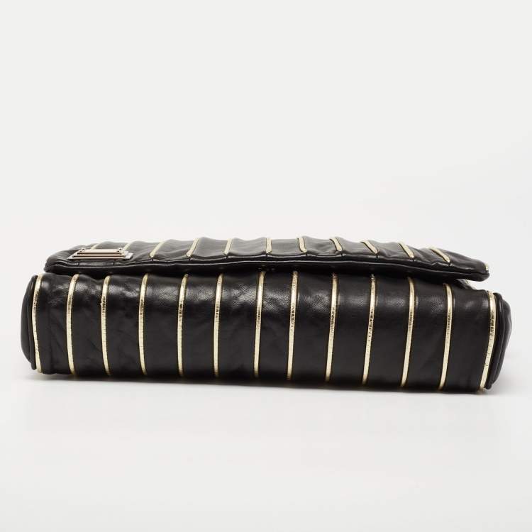 Pre Owned Dolce & Gabbana Black/Gold Stripe Leather Miss Charleston Shoulder Bag